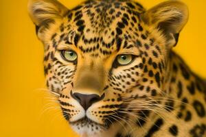leopardo su un' giallo sfondo. neurale Rete ai generato foto