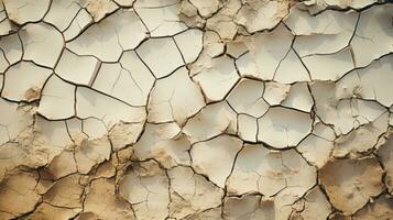 un' asciutto fiume letto con in profondità crepe e ruvido suolo nel caldo toni HD struttura sfondo. altamente dettagliato ai generativo foto