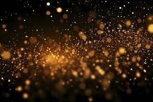 lusso d'oro offuscato bokeh polvere su nero sfondi, ai generativo foto