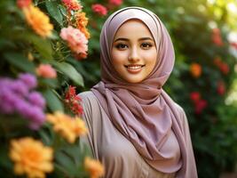 avvicinamento di il viso di un' musulmano donna indossare un' hijab foto