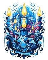 contento hanukkah illuminato candele maglietta design e saluto carta design foto