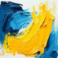 liscio spazzola con colpi di olio dipingere, giallo e blu dipingere. ai generativo foto