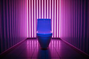 ceramica gabinetto nel un' buio camera con neon illuminazione. generato di artificiale intelligenza foto