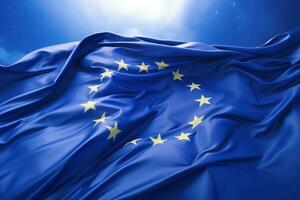 raso europeo unione bandiera agitando nel il vento. generativo ai foto