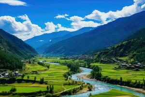 bellissimo Visualizza di il valle nel Sichuan Provincia, Cina, panorama Visualizza di paro valle, bhutan, ai generato foto