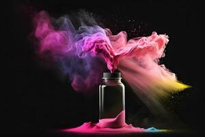 profumo bottiglia spruzzo di colorato sabbia dipingere. neurale Rete generato arte foto
