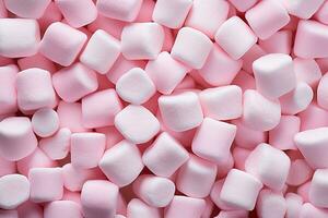 rosa e bianca marshmallows sfondo. superiore Visualizza. piatto posizione, rosa marshmallow per San Valentino giorno come sfondo e struttura, ai generato foto
