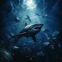 squali blu buio mare foto