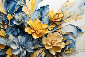 marmo astratto sfondo con giallo e blu fiori. acrilico dipingere. decorazione per sfondo desktop, manifesto, copertina opuscolo. ai generativo foto
