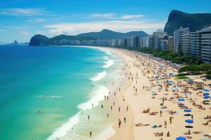 copacabana spiaggia nel rio de janeiro, brasile, Sud America, copacabana spiaggia nel rio de janeiro, brasile. copacabana spiaggia è il maggior parte famoso spiaggia di rio de janeiro, brasile, ai generato foto