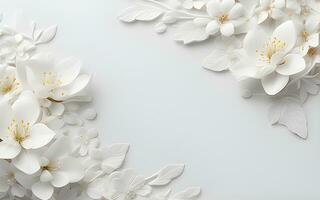 bianca fiori carta struttura su un' bianca sfondo di ai generativo foto