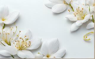 bianca fiori carta struttura su un' bianca sfondo di ai generativo foto