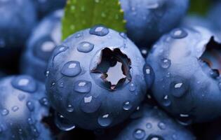 bagnato mirtillo frutta. ai generato foto