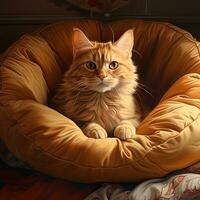 gatto seduta nel un' lettiera nel fotorealistico desig , generato di ai foto