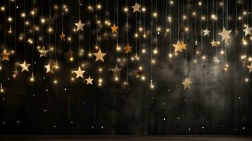 ghirlanda con d'oro stelle sfocato bokeh su grunge parete sfondo. generativo ai foto