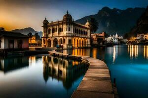 il bellissimo lago nel il mezzo di il città a crepuscolo. ai-generato foto