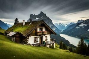 il Casa nel il montagne. ai-generato foto