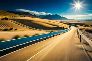 un' lungo esposizione foto di un' strada nel il deserto. ai-generato