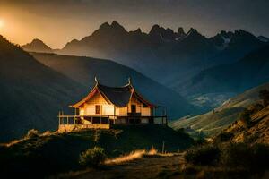 il Casa di il montagna. ai-generato foto