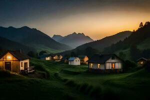 foto sfondo il cielo, montagne, Casa, il villaggio, il montagne, il villaggio, il. ai-generato