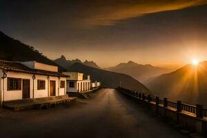 foto sfondo il cielo, montagne, strada, il sole, il montagne, il strada, il. ai-generato