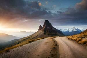 il strada per il montagne. ai-generato foto