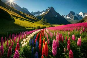 colorato fiori nel il montagne. ai-generato foto