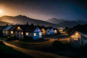 foto sfondo il cielo, notte, il Luna, il montagne, il case, il luna,. ai-generato