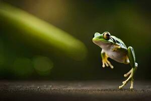 un' rana salto su il terra. ai-generato foto