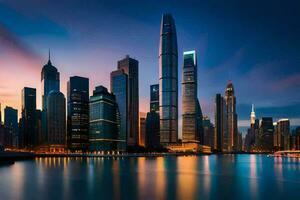 il città orizzonte a notte nel shanghai. ai-generato foto