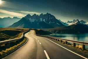 il strada per il montagne. ai-generato foto