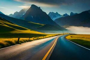 il strada per il montagne. ai-generato foto