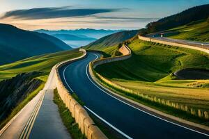 un' avvolgimento strada nel il montagne. ai-generato foto