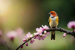 foto sfondo il uccello, fiori, molla, il sole, natura, uccelli, molla, il. ai-generato