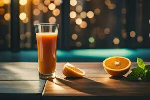 arancia succo con un' fetta di arancia e un' bicchiere. ai-generato foto