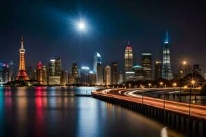 il shanghai orizzonte a notte. ai-generato foto