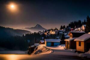 foto sfondo il cielo, neve, montagne, il Luna, il notte, il Luna, il. ai-generato