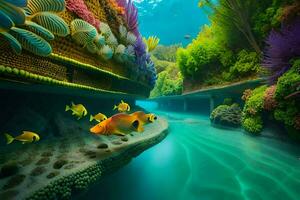 un' colorato subacqueo scena con pesce e corallo. ai-generato foto