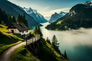 il Casa su il lago. ai-generato foto