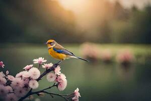 foto sfondo il cielo, uccello, fiori, acqua, natura, molla, il sole, uccello. ai-generato