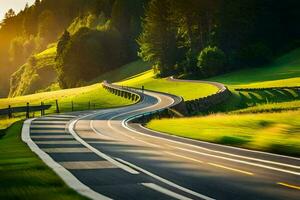 un' avvolgimento strada nel il montagne. ai-generato foto