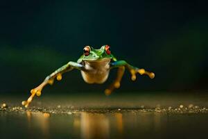 un' rana salto nel il aria. ai-generato foto