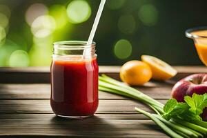 un' bicchiere di succo Il prossimo per un Mela e sedano. ai-generato foto