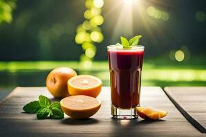 un' bicchiere di succo con arance e menta le foglie. ai-generato foto