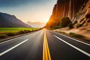 un' strada con il sole ambientazione nel il distanza. ai-generato foto