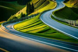 un' avvolgimento strada nel il montagne. ai-generato foto