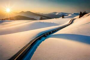 un' treno brani nel il neve. ai-generato foto