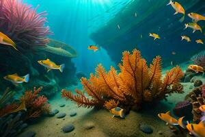 un' corallo scogliera con pesce e coralli. ai-generato foto