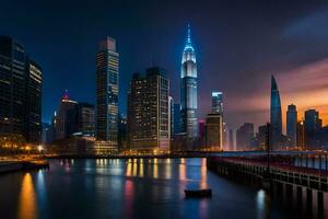 il città orizzonte a notte nel nuovo york. ai-generato foto