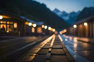 un' treno traccia nel il mezzo di un' montagna. ai-generato foto